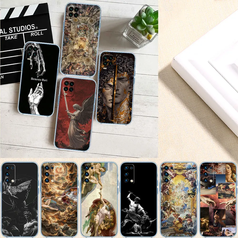 VY43 Fresco Adam Sculpture Soft Shell Transparent Phone Case for Samsung Galaxy A04 A04S A14 A23 A34 A54 M23 M33 M52 M53