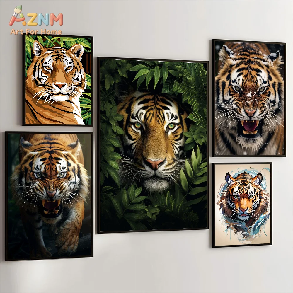 AZNM Unframed Canvas Print Majestic Tiger Wall Art Wildlife Jungle Animal Home Decor Poster