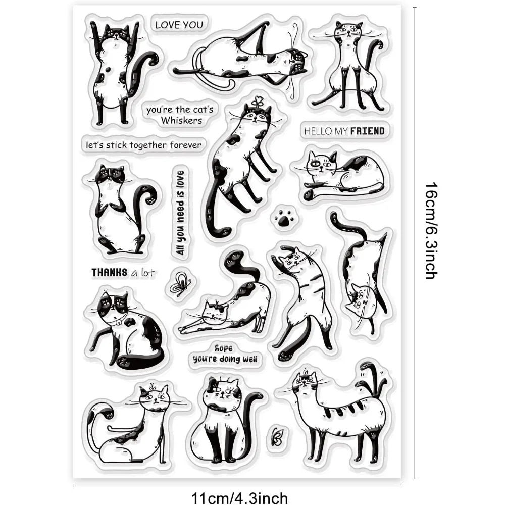 Cat Pattern Clear Stamps, Cute Animal Blessing Words Tranparent Rubber Stamps for DIY Scrapbooking Stamps Card Making Decoration