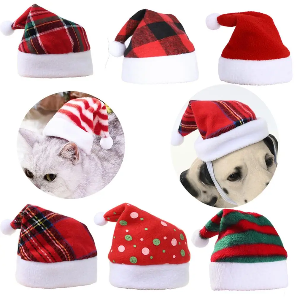 Pet Striped Christmas Hat Multicolor Cat Dog Dress Up Headwear Pet Supplies For Xmas Party Decor