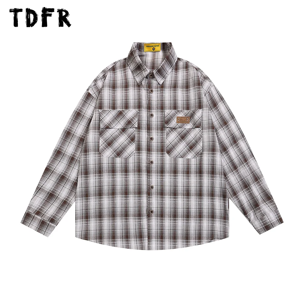 

Pocket Plaid Long Sleeve Shirts Mens Autumn Retro Streetwear Loose Single Breasted Long Sleeve Lapel Shirts Men