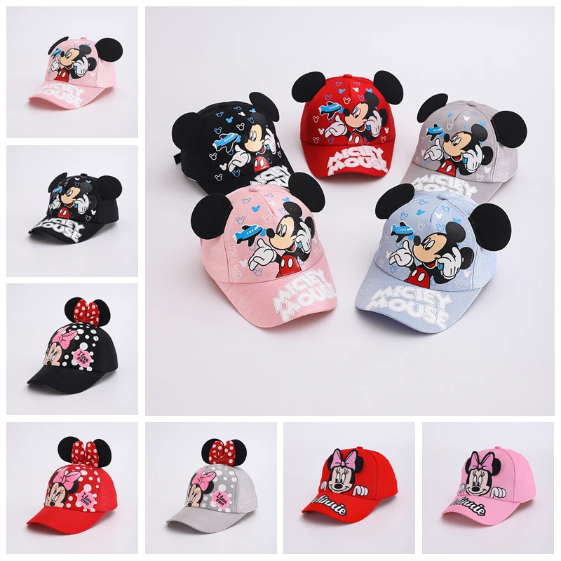 

Disney Cute Baseball Caps Cartoon Mickey Minnie Mouse Print Kids Hats Summer Spring Baby Boys Girls Embroidery Headgear Snapback