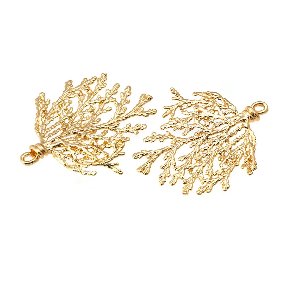 2PCS 18K Gold Color Brass Pine Tree Branch Pendants High Quality Diy Jewelry Making Necklace Earrings Accessories for Women
