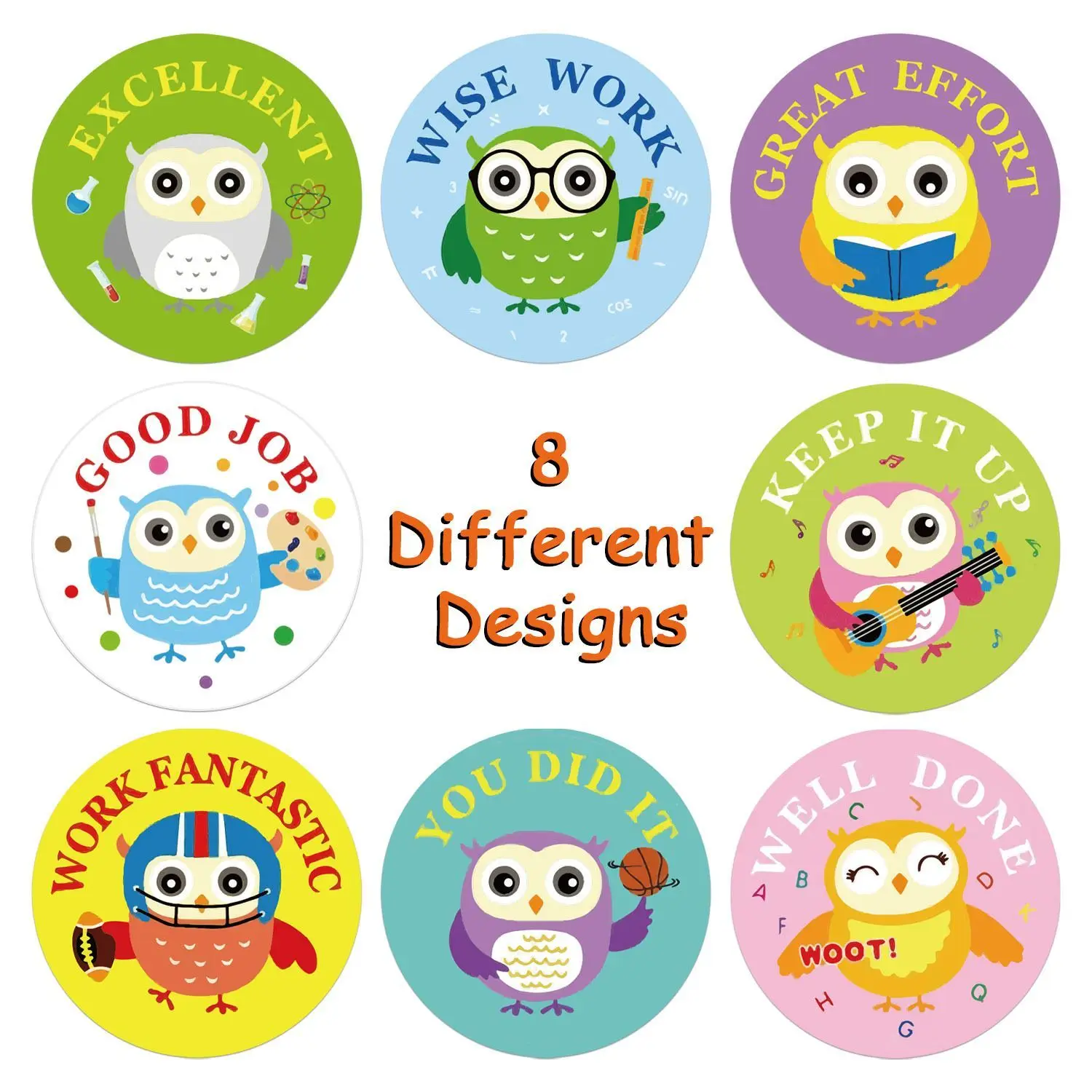 English Teacher Child Reward Inspire Cute Cartoon Mini Owl English Sticker Decorative Label Sticker certificates  winner medal