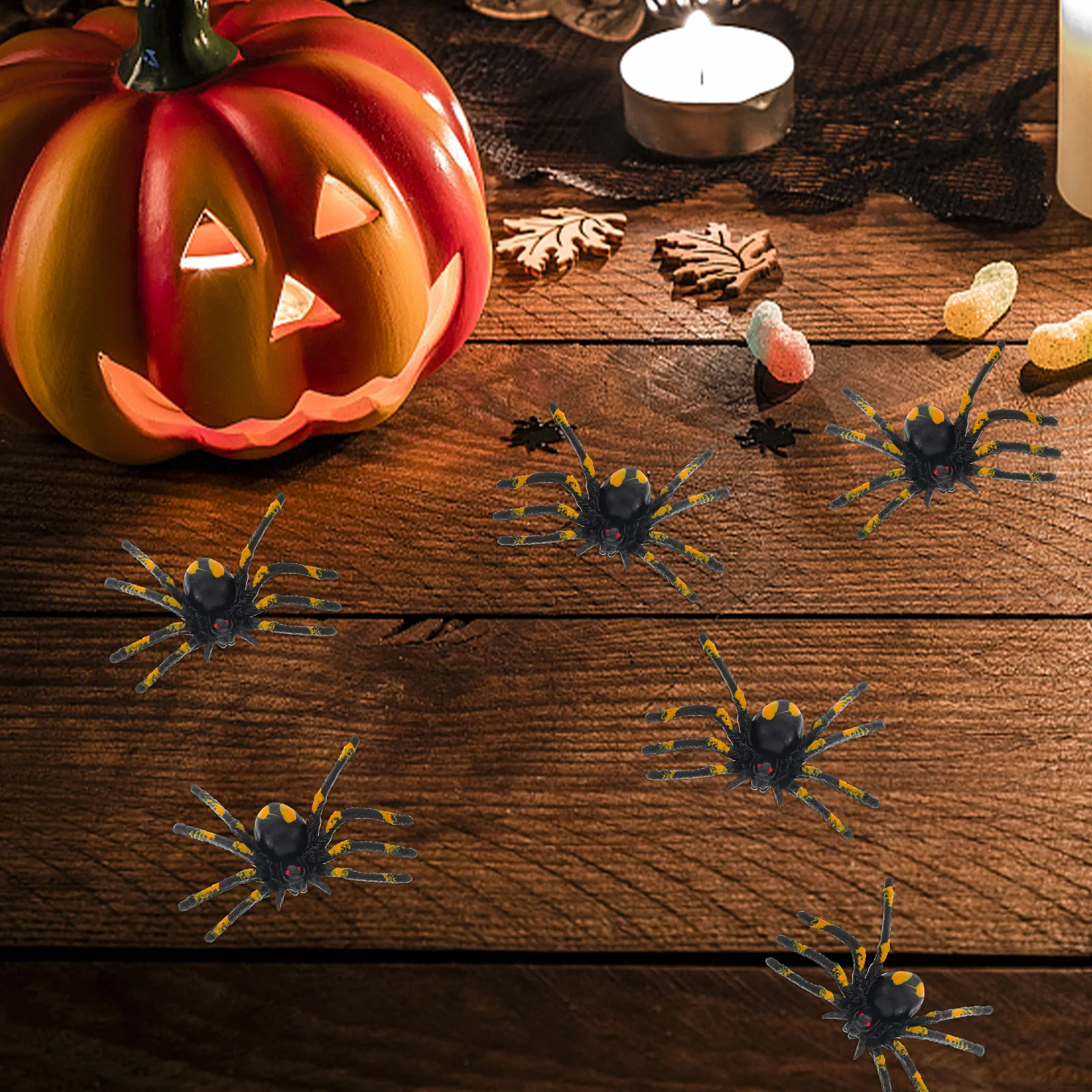 15 szt. Symulowane pająki dekoracje na Halloween straszne sztuczne rekwizyty realistyczne pająki na imprezy kostiumowe karnawały