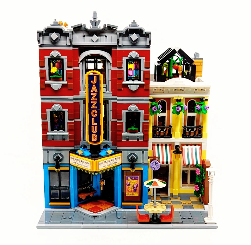 New Creating Jazz Club Expert Pizza Shop Model Modular House Building Blocks Compatible 10312 Street View Toys For Kids Adults