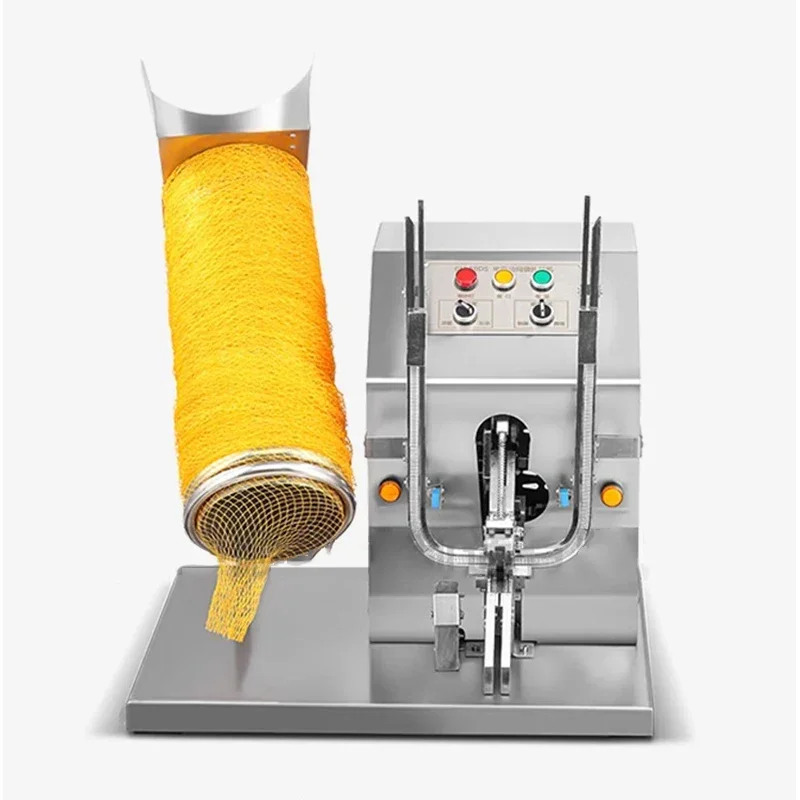 Máquina automática de sellado de embalaje para encuadernación de ajo, patata, jengibre, bolsa de red de malla para frutas y verduras, fabricante de sellado de doble hebilla, 300W220V