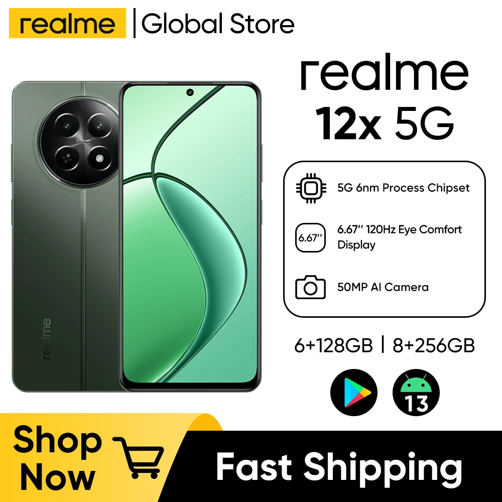 realme 12X 5G 6.67\'\' 120Hz Display Moblie Phone 8GB 256GB Octa-Core Smartphone 50MP Camera 5000mAh 15W FastCharge