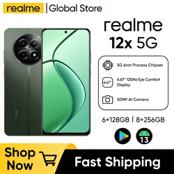 realme 12X 5G 6.67'' 120Hz Display Moblie Phone 8GB 256GB Octa-Core Smartphone 50MP Camera 5000mAh 15W FastCharge