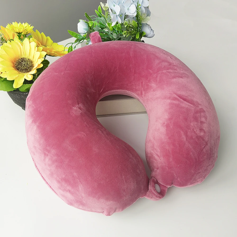 Cheap Price Soft Slow Rebound Space Memory Foam Knitted 100% Cotton Removable & Washable U-Shaped Travel Neck Pillow