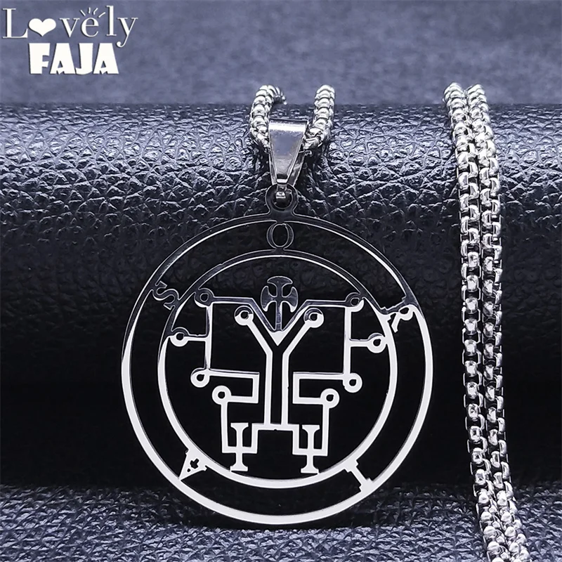 Demon Seal of ORIAS Stainless Steel Chain Necklaces Women/Men Silver Color Satan Round Necklace Jewelry gargantilha N4591S04