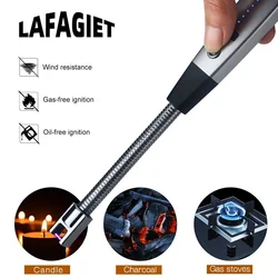 360° Metal Elbow Kitchen Lighter USB Rechargeable Portable Electronic Igniter Power Display Safety Lock Gas Stove Candle Lighter