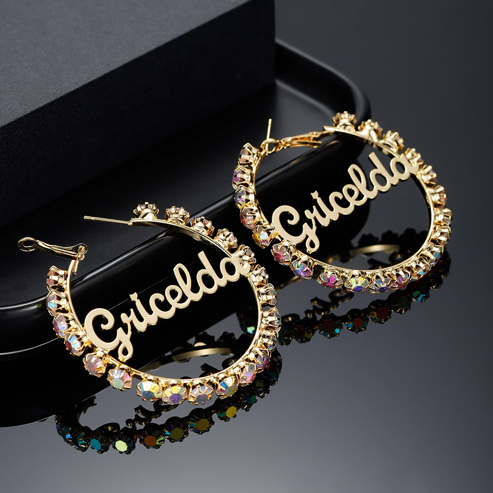 New luxury Custom Hoop Name Earrings With Diamond Personalized Stainless steel Earrings For Women Valentine's Day Gift Jewelry