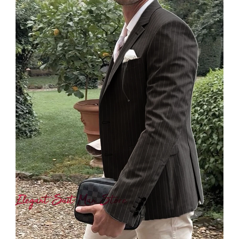 الرجال مخطط البدلة سترة مخطط الأعمال رداء غير رسمية سترة واحدة الصدر شريطية الحلل الرجال مخطط سليم صالح معطف #2