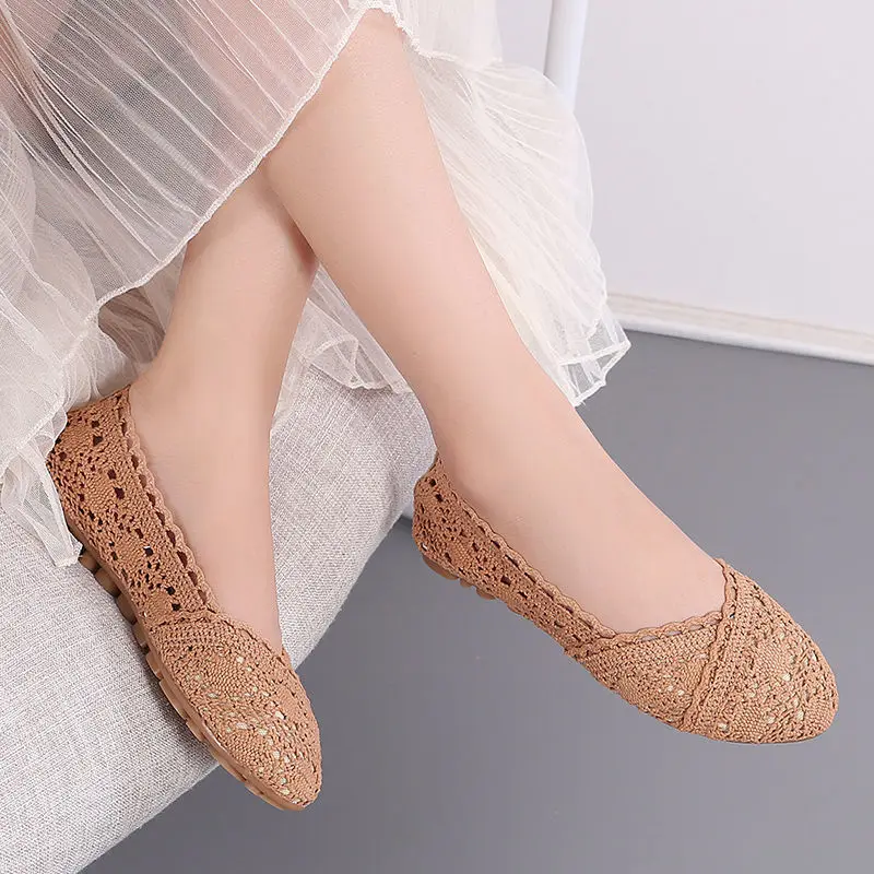 Women Woven Hollow Foldable Solid Casual Flats Shoes Cotton Linen Breathable