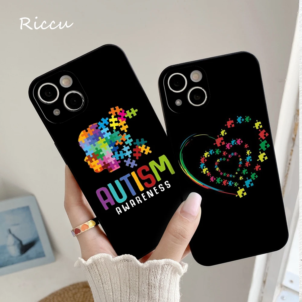 FOR IPhone 14 Autism Support Puzzle Soft Case for Iphone 15 14 11 12 Pro 8 7 15 Plus X 13 Pro MAX SE2020 XR XS RICCU Soft Covers