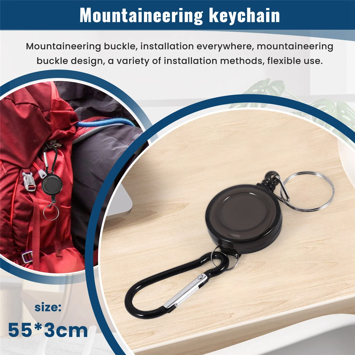 UNCL 2 PCS BADGE REEL - RECOIL RETRÁCTIL YOYO SKI PASS ID TARJETA PORTA LLAVE Color: Negro Cantidad: 2 piezas