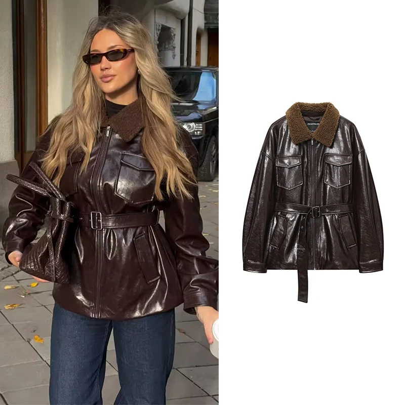 

Women's Winter New Jackets & Coats 2025 Retro Fashion PU Leather Warm Elegant Jackets Women's Street Winter Travel Youth Coats
