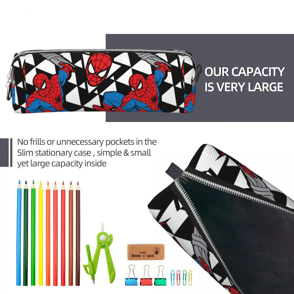 Spider Man Retro Geometric Character Pattern astuccio portapenne borsa studente Large Storage studenti School Gift Pencil Box