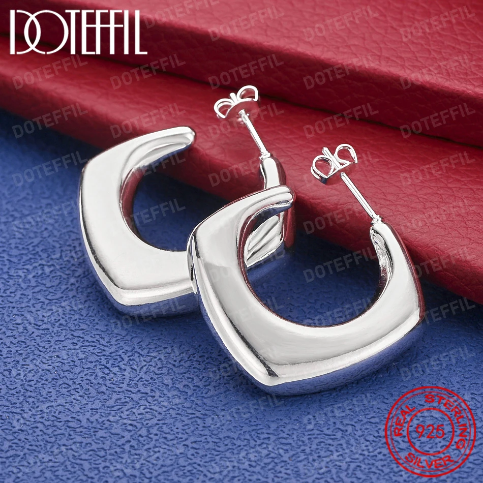 925 Sterling Silber Filigrane Polierte Eckige Quadratische Ohrringe für Damen Mode Party- und Hochzeitsschmuck