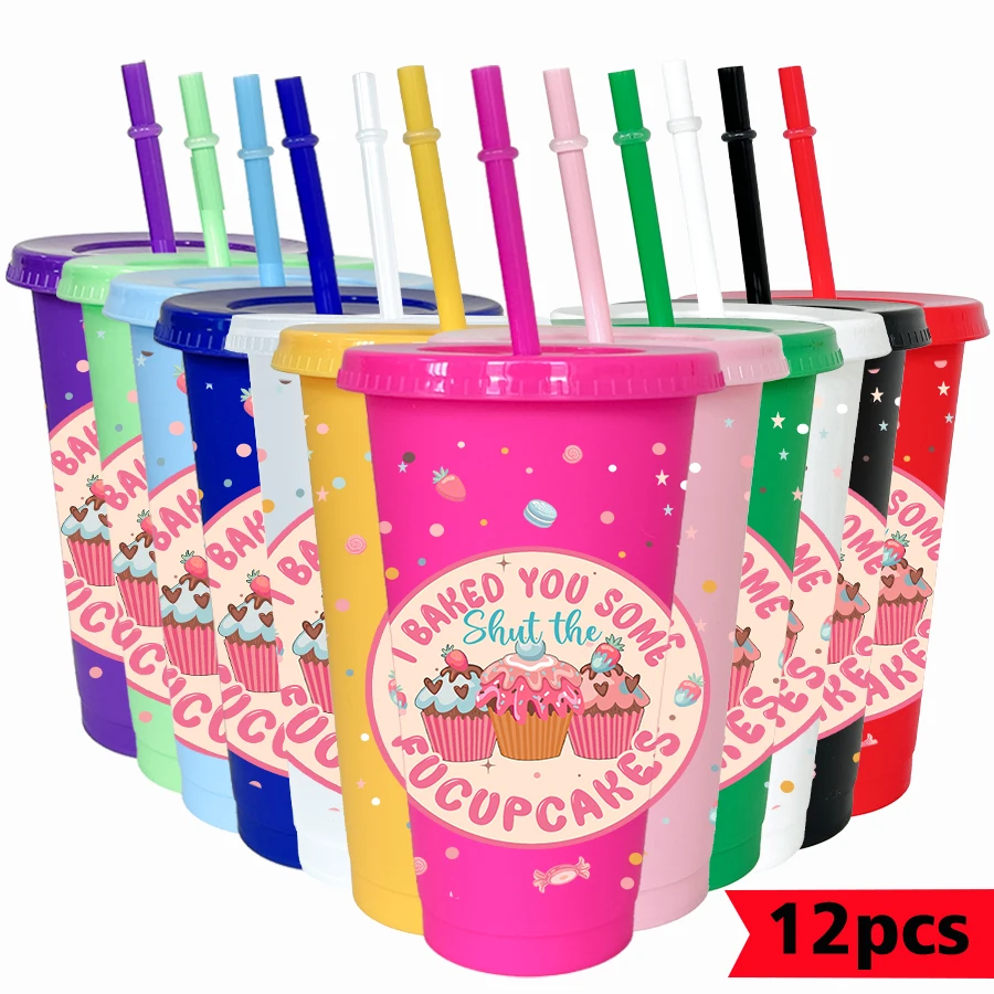 12Pcs Strawberry Dessert Printed 780ml/26oz Plastic Tumbler Wedding Cold Cup Birthday Party Drinkware for Back-to-school Gift