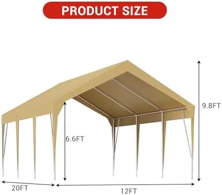 12x20 ft Heavy Duty Carport Outdoor Car Canopy UV Resistant Waterproof Party Tent All-Season Portable Garage Gazebo