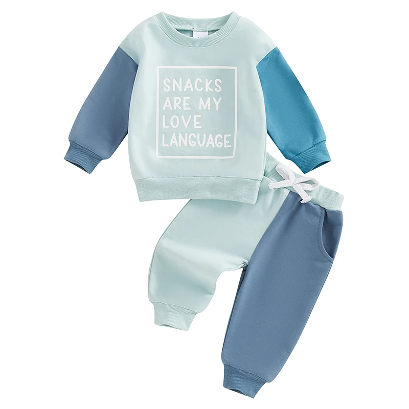 Toddler Boys Fall Outfits Letter Print Contrast Color Round Neck Long Sleeve Sweatshirts and Long Pants 2Pcs Clothes Set