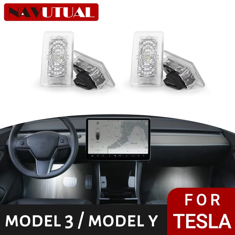 For Tesla Model 3/Y/S/X Interior LED Lights Bulbs Kit Ultra-bright Easy-Plug Replacement Lights Fit Trunk Door Puddle Foot-Well