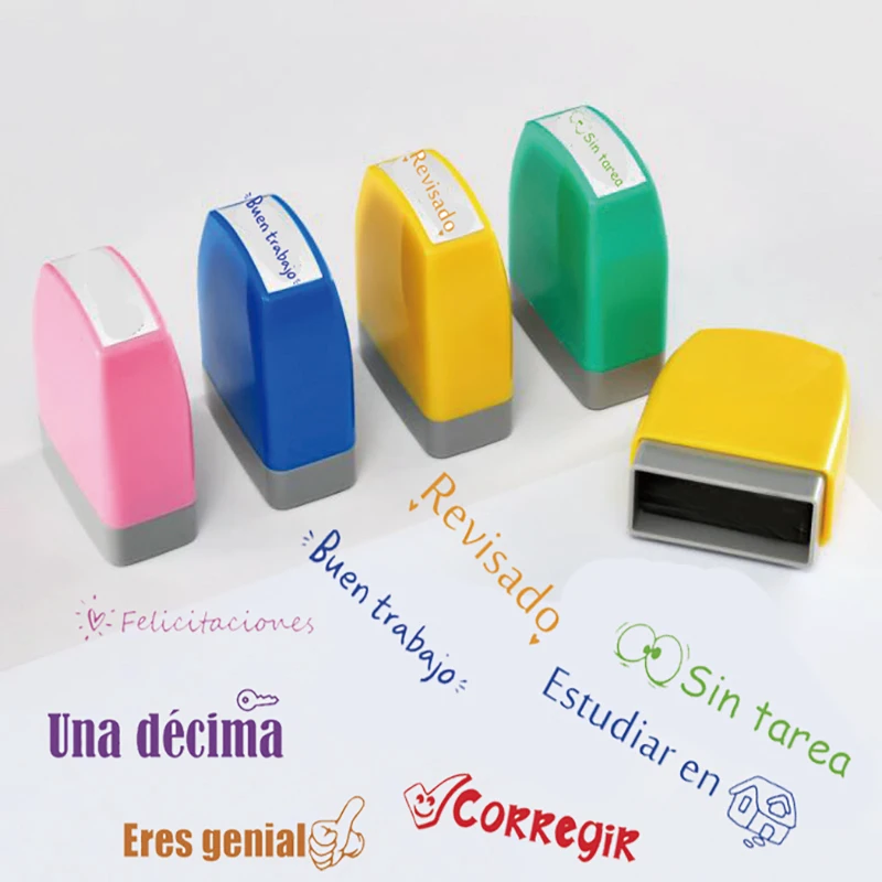 33x13mm new teacher stamps unique teacher school classroom praise stamps Spanish Revisado Felicitaciones Eres genial stamps