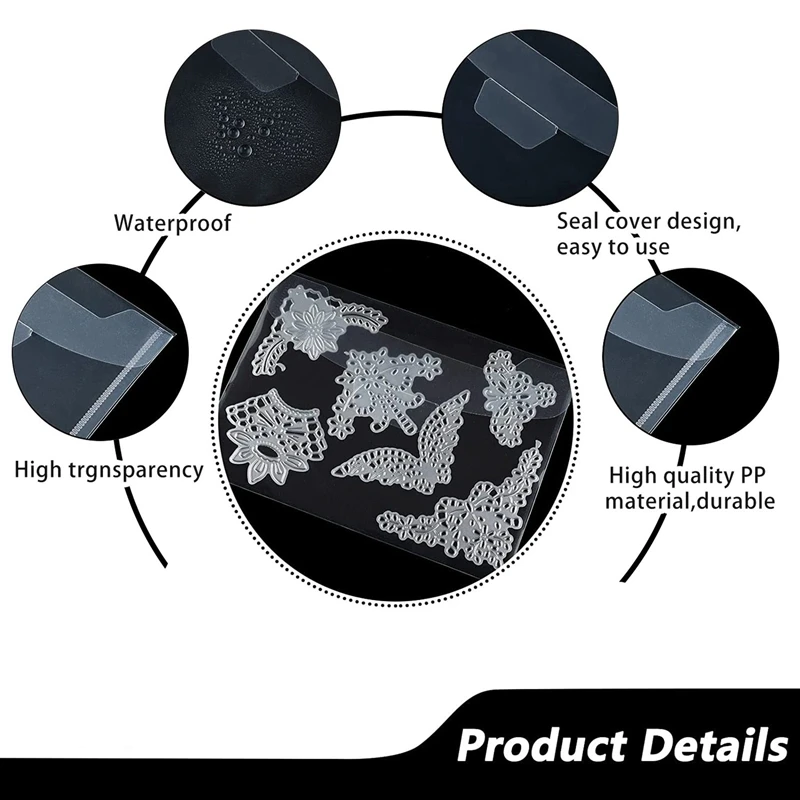 40 Pcs Clear Stamp And Die Storage Bag Resealable Storage Pocket Large Envelope Case For DIY Scrapbooking Paper Card