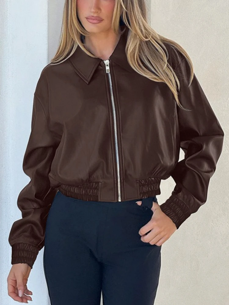 Tossy Cappotto corto da donna in ecopelle con colletto couverture vintage solido per le donne Giacca da donna in similpelle da pendolare streetwear