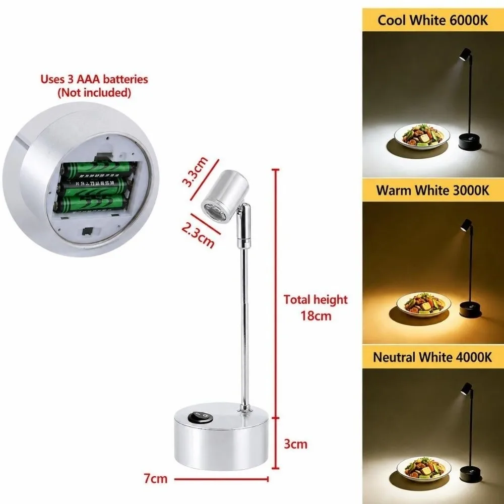 Portable 3W LED Spotlights Battery Powered Small Jewelry Counter Lights Angle Adjustable Display Cabinet Lights Jewelry Display