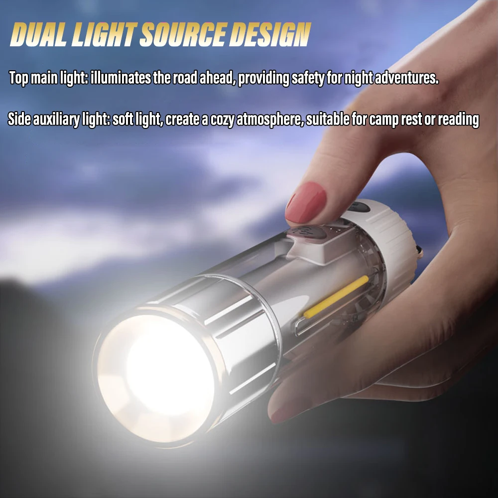 Super bright LED flashlight rechargeable torch portable searchlight outdoor camping light with high brightness side light