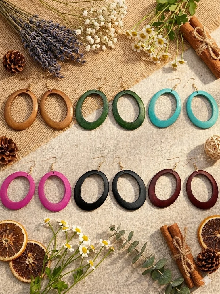 6 Paare/Set, elegantes Damen-Ohrring-Set, bunte ovale geometrische hohle hölzerne Mode-Ohrringe, einfache Retro-Anhänger-Ohrringe im böhmischen Ethno-Stil, geeignet für den täglichen Gebrauch, Urlaub,