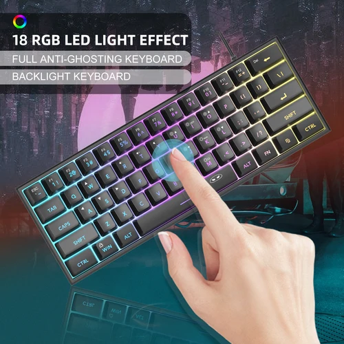 Imagen 2 del producto MageGee Mini teclado para juegos 60%, teclado ultracompacto retroiluminado RGB de 61 teclas, oficina de sensación mecánica impermeable ergonómica TS91