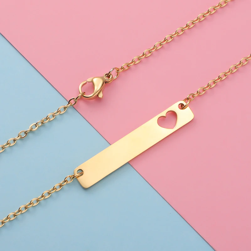 Fnixtar 10Pcs/Lot 18inch Stainless Steel Mirror Polish Hollow Heart Blank Bar Pendant Necklace 35*6mm DIY Necklace For Women\'s