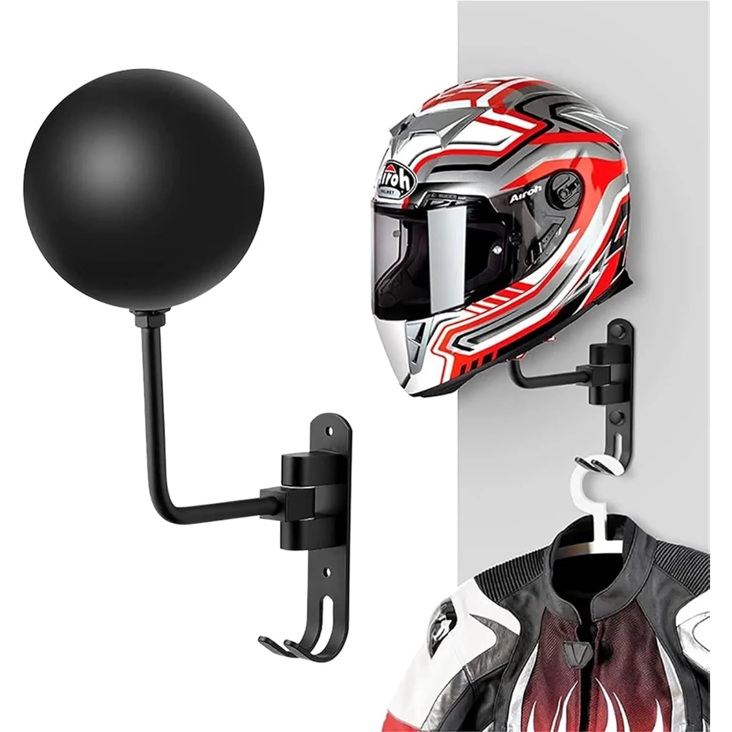 

Motorcycle Helmet Holder Rotating Metal Helmet Hanger Display Stand Helmet Rack with Double Hooks for Football Bicycle Helmet
