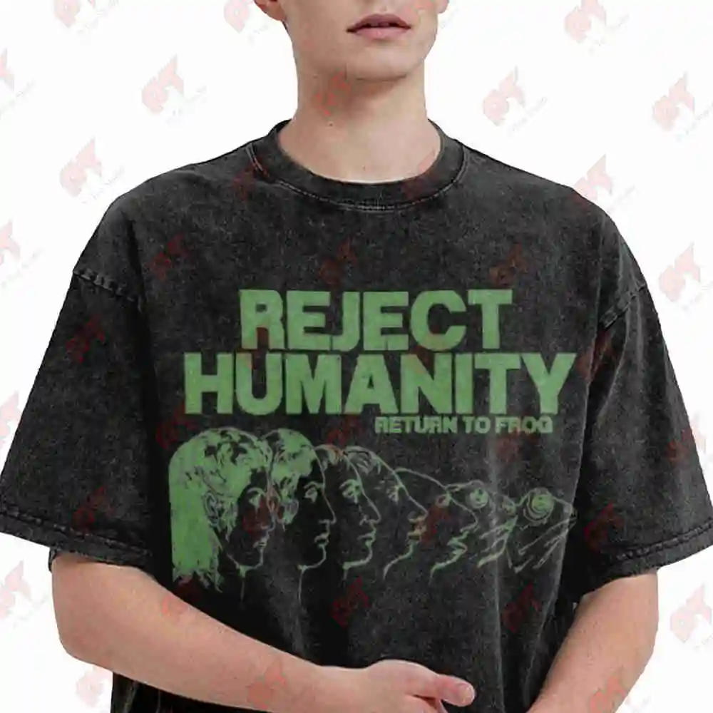 Reject Humanity Meme Weirdcore Vintage Animorphs Evolution Frogcore Vintage Washed Tee Pure Cotton T-Shirt