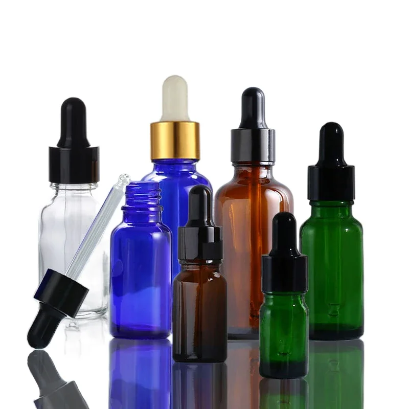 5pcs 5/10/15/20/30ml/50ml/100ml Amber Empty Glass Dropper Bottle Essential Oil Aromatherapy Liquid Reagent Refillable Containers