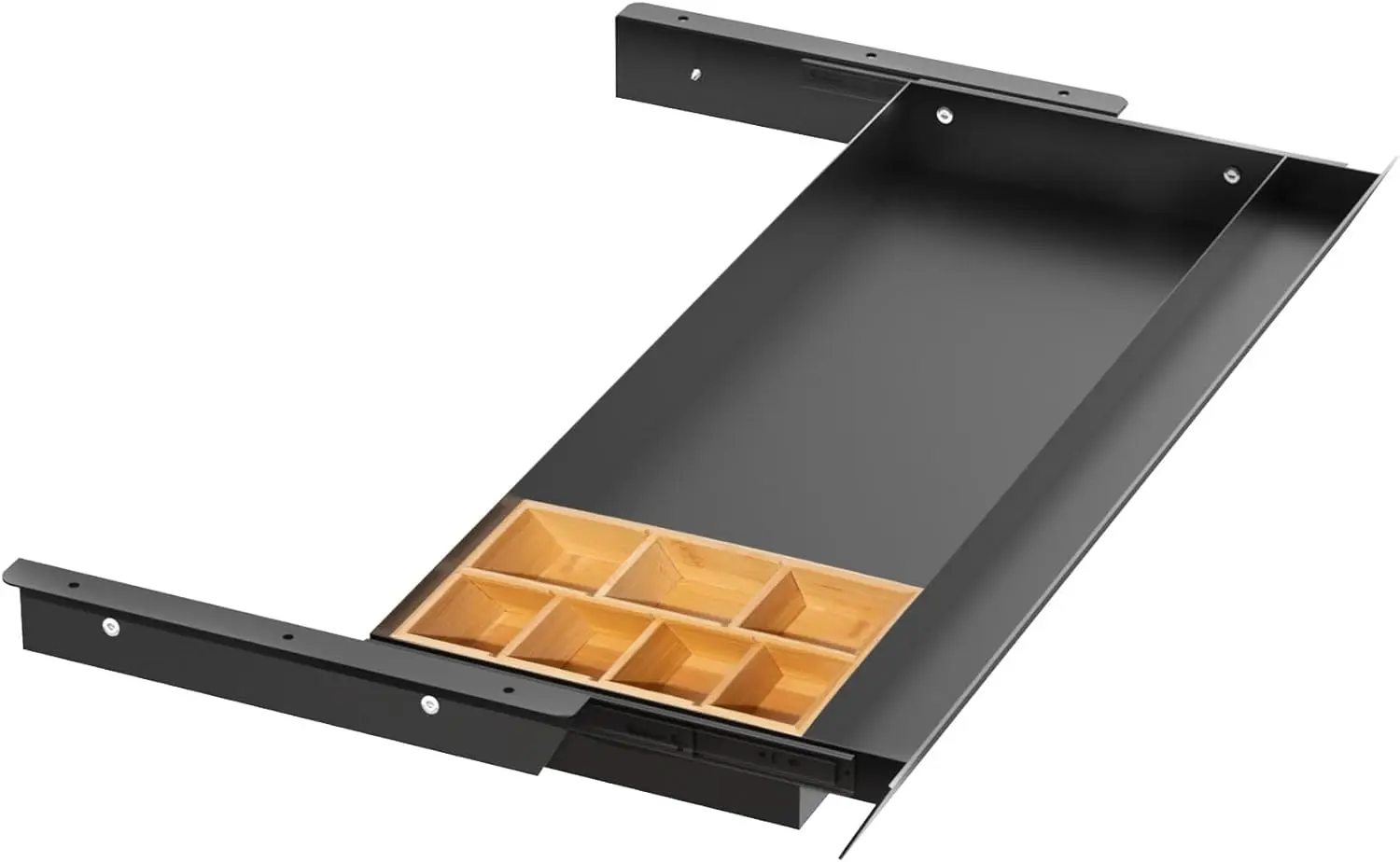 

Large Under Desk Sliding Drawer with Bamboo Tray and 60-Degree Tilt Panel, 30'' Long Storage Organizer for Sit-Stand Workstation