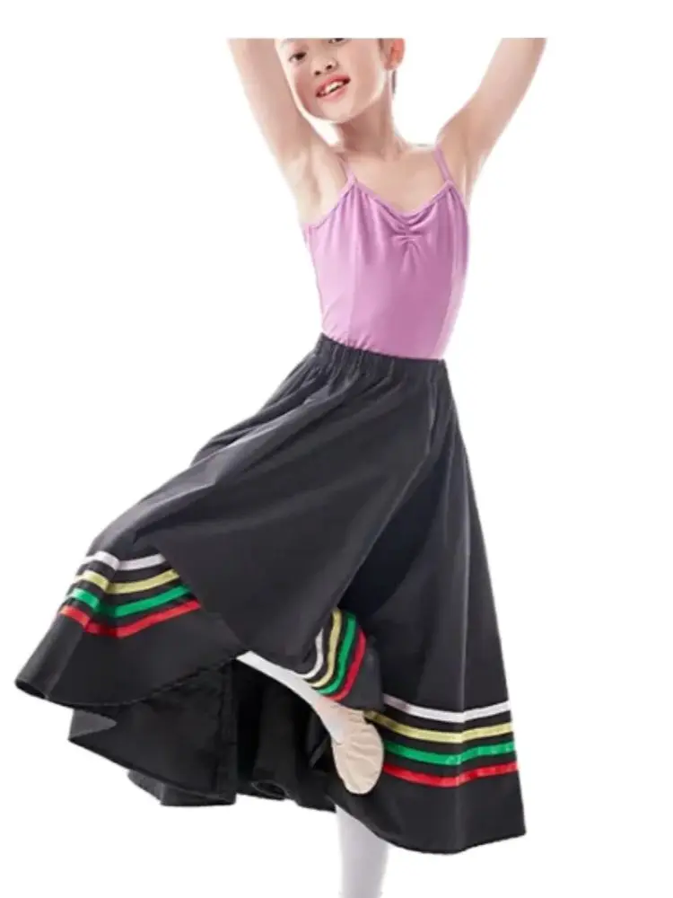 1pcs/lot england style children ballet dancing long skirt girl dancing skirt with colorful ribbon