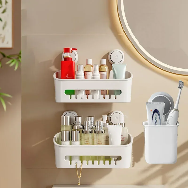 Bathroom Shelf for Shower Without Drilling Suction Cup Accessorie Organizers Wall Shelves Items Cosmetics and shower gel storage