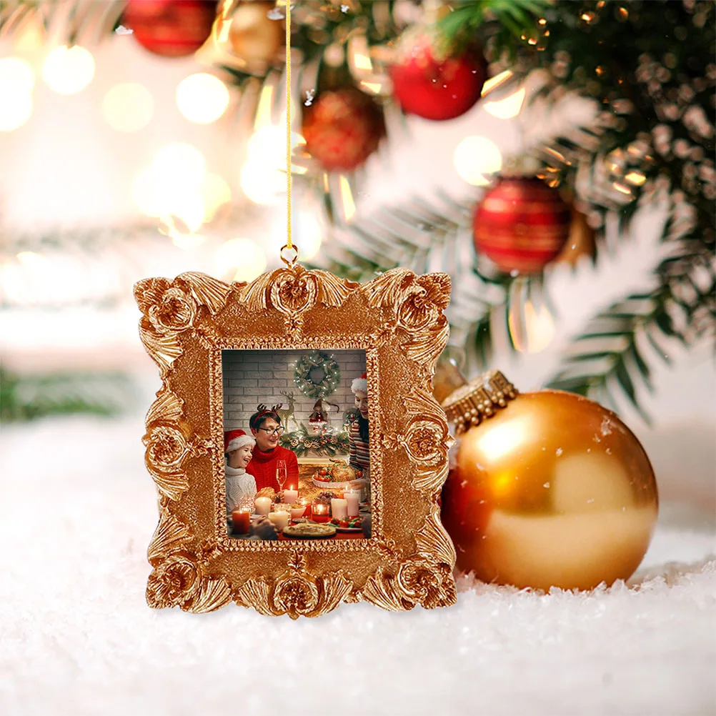 

2Pcs Photo Frame Christmas Ornament Resin 3D Hanging Wall Decor Home Holiday Decoration Mini Frame for Festive Season Gift