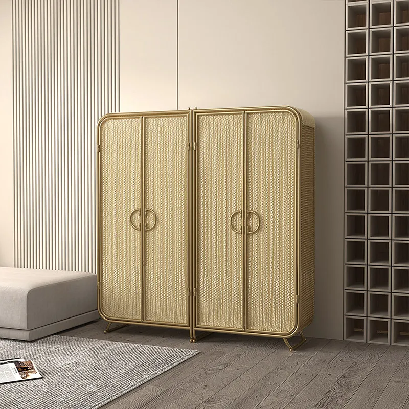 LMM Nordic modern simple and environmentally friendly wrought iron wardrobe hanging storage household bedroom four doors