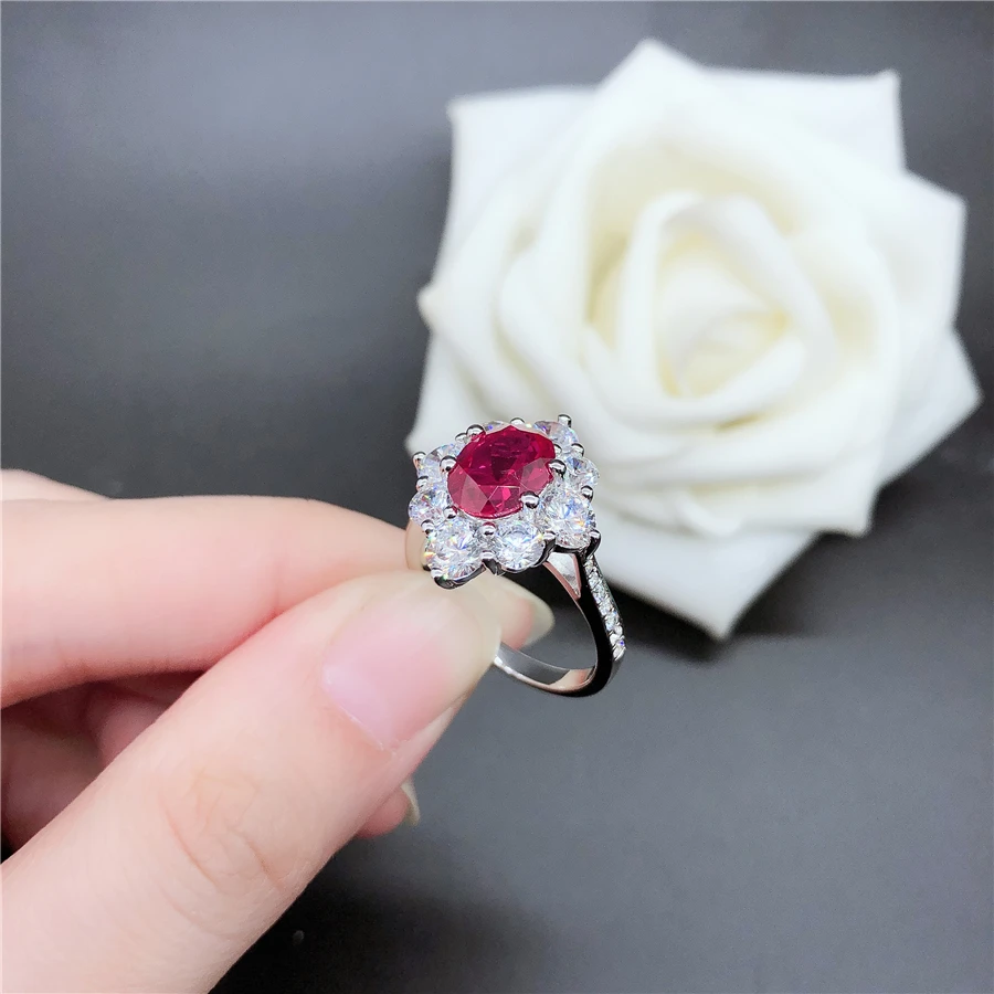 Echter massiver Weißgold-Ring aus 18 Karat, 2 Karat, ovale Form, Rubin-Verlobungsring, Frauen, Liebesversprechen, Geschenk, natürlicher Edelstein, brillant für immer – Detail 2