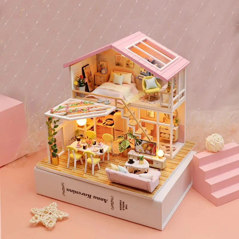 DIY Doll House Handmade Wooden Model Creative Building Block Sweet Time Crafts Home Desktop Ornaments Kids Gifts Toy VG214