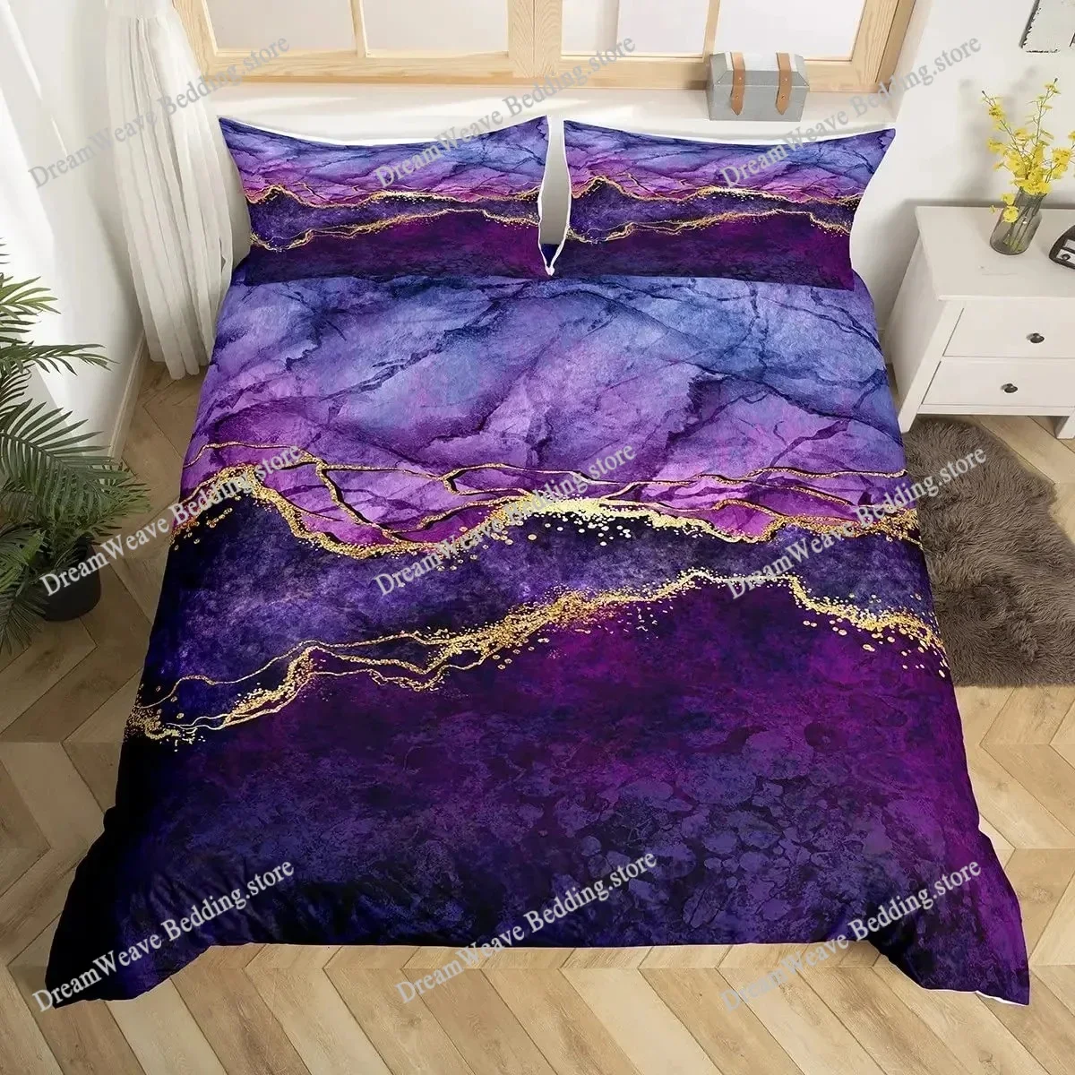3D Bedding Set Duvet Cover Pillowcase Nordic Marble Pattern White Pink Bedclothes Single King No Bed Sheet Bedspread Luxury Gift
