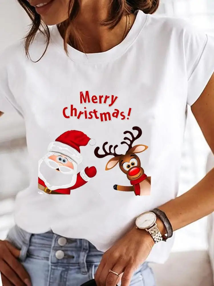 

Cartoon Santa Claus Trend 90s Christmas Short Sleeve Tee Women Clothing Holiday Fashion New Year Print T Female Graphic T-shirts