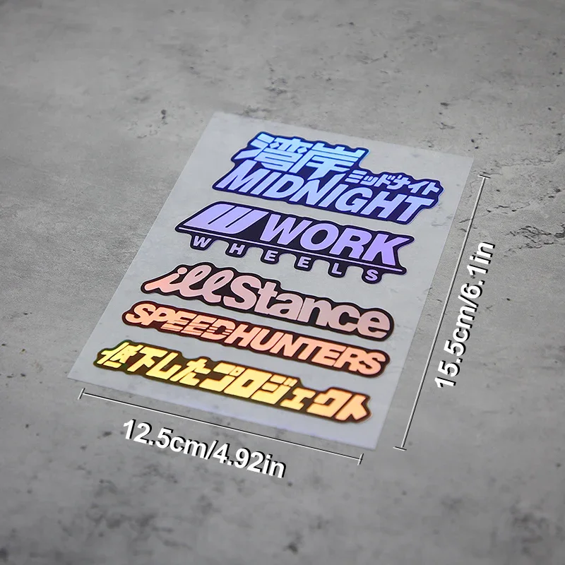5PCS/SET Auto Stickers with JDM Racing Elements, Holographic Styles, Easy to Apply on Cars, Showcasing Tuning Passion