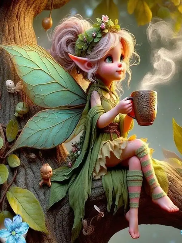 FULLCANG DIY Cartoon Elf Coffee Diamond Painting Kit 5